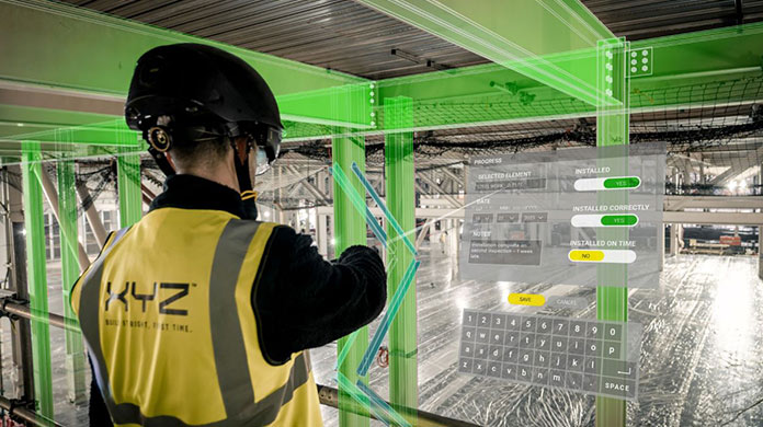 construction worker interact with 3D model onsite