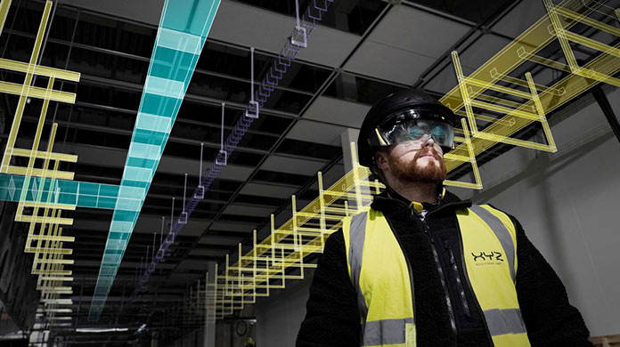 construction worker2 wearing AR glasses construction worker2 wearing AR glasses
