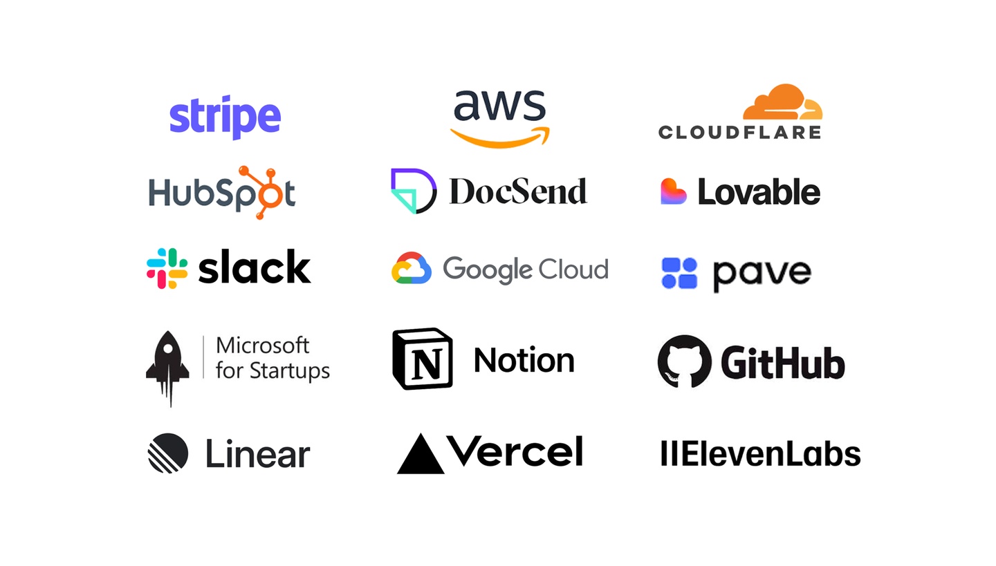 Logos of companies offering perks and discounts through HSBC Innovation Banking, including Stripe, AWS, Cloudflare, HubSpot, DocSend, Google Cloud, Slack, Notion, GitHub, Vercel and more. Logos of companies offering perks and discounts through HSBC Innovation Banking, including Stripe, AWS, Cloudflare, HubSpot, DocSend, Google Cloud, Slack, Notion, GitHub, Vercel and more.
